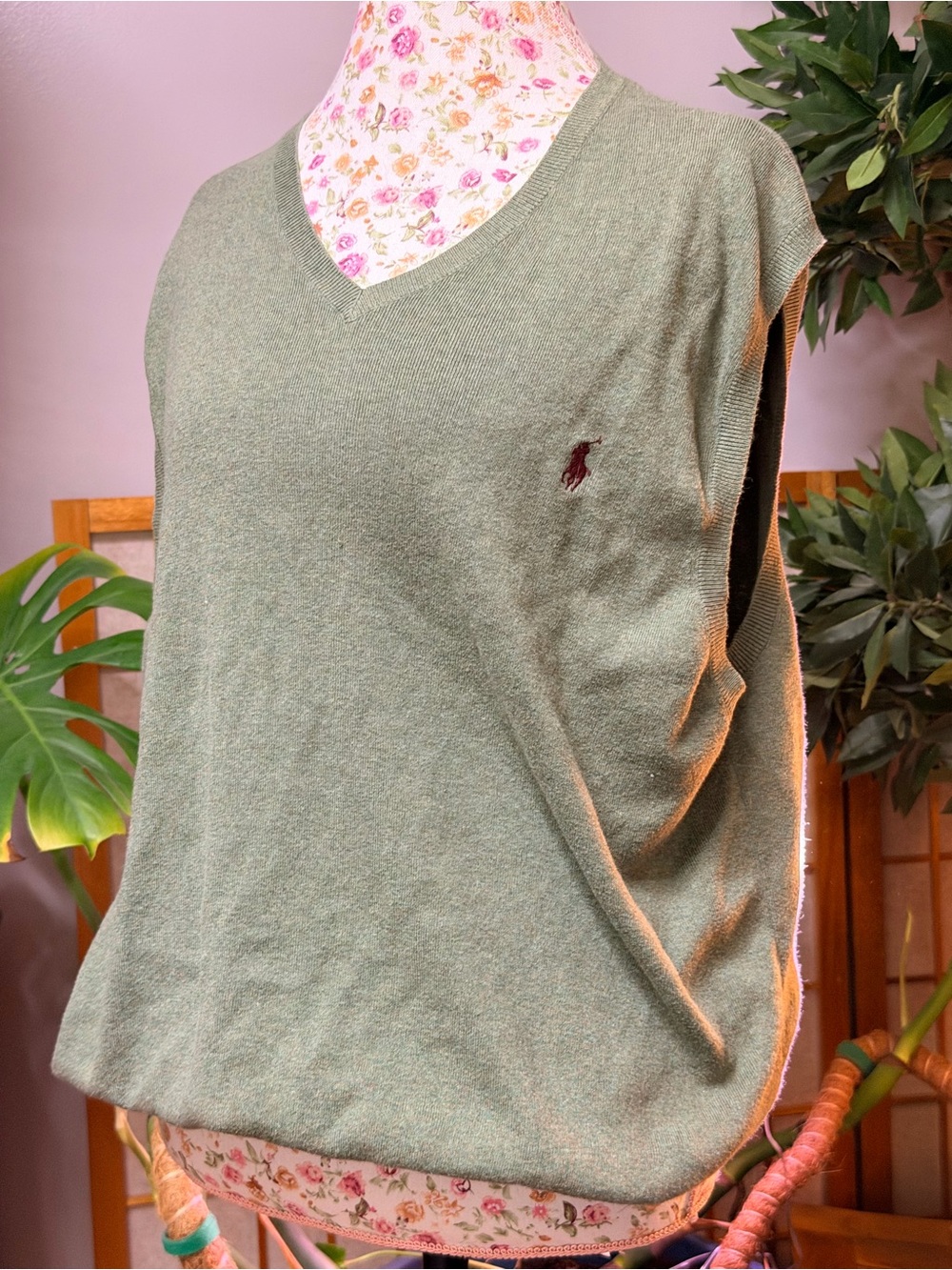 Polo by Ralph Lauren Men's Green V-Neck Sweater Vest- sage green